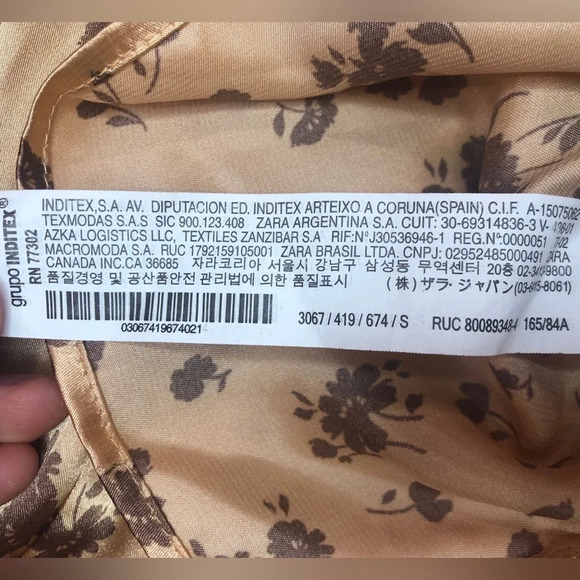 Zara Long Sleeve Floral Satin Crop Top | Brown and Tan | Size S - Picture 7 of 7